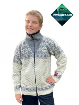 Nordlys Mønstret vindtett ulljakke til barn – natur og grå