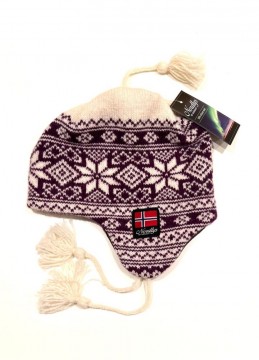 Nordlys Mønstret ull lue med snor – natur og lilla