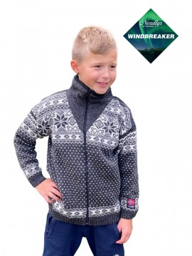 Nordlys Mønstret vindtett ulljakke til barn – koksgrå og natur