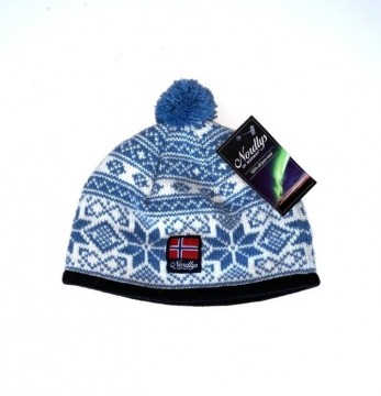 Nordlys Mønstret ull lue med dusk – blå og natur