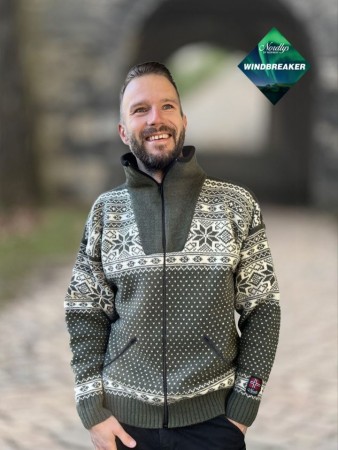 Nordlys Mønstret vindtett ulljakke til dame og herre grønn natur
